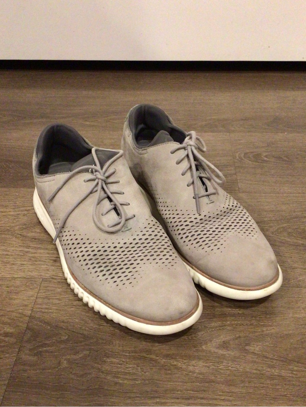 Cole Haan Gray Laser Wingtip Perforated Lace-Up 2.0 Zero Grand Oxfords